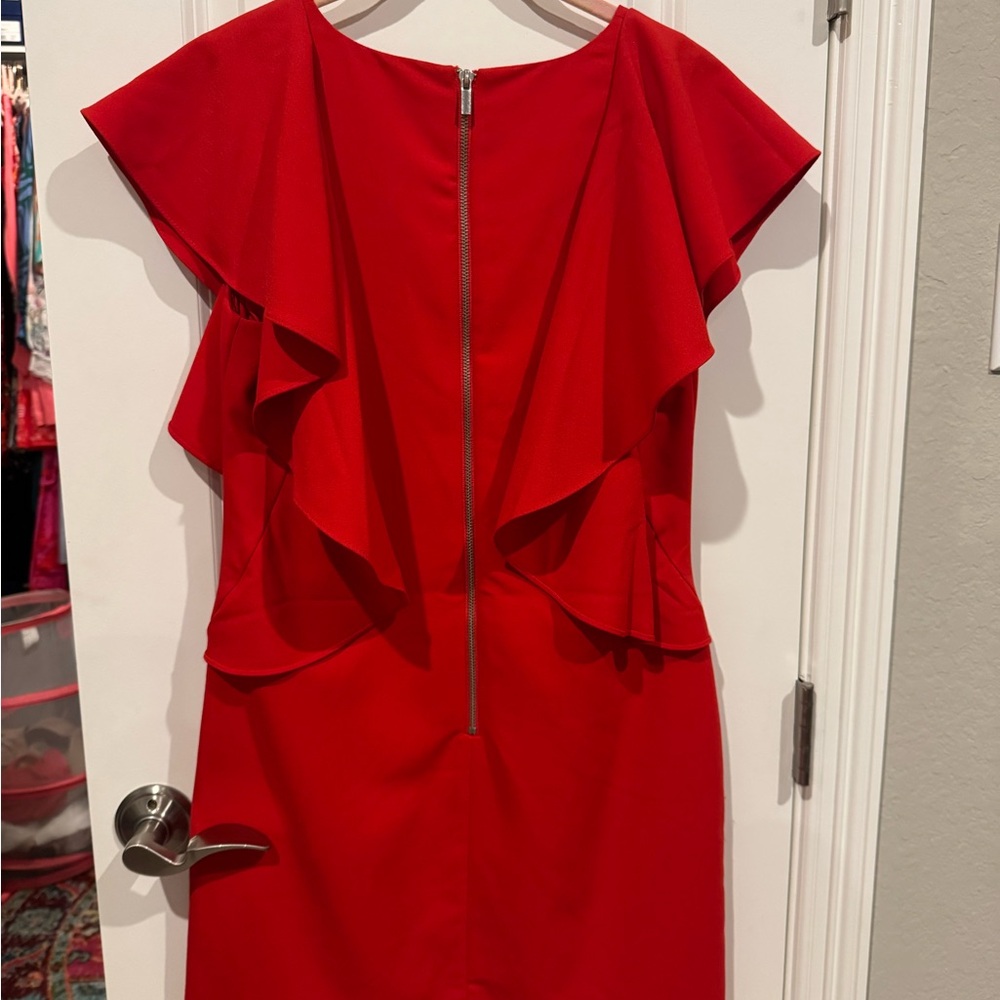 New York & Company Red Ruffle Midi Dress - Picture 4 of 4